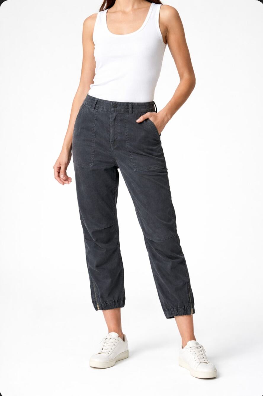 Nili Lotan French Military Pants 8 Charcoal Gray Cropped Jogger Ankle Zip